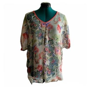 Bobeau Sheer Floral Blouse